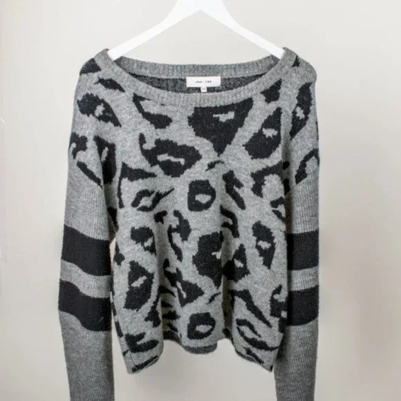 John Jenn Finn Grey Leopard Varsity Sweater